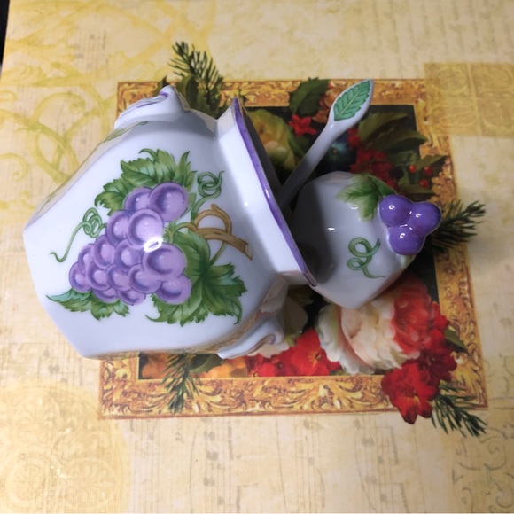 1991 Vintage Lenox Orchard Giftware By Lenox Grape 🍇 Jam Jar w/Lid & Spoon - Picture 11 of 12